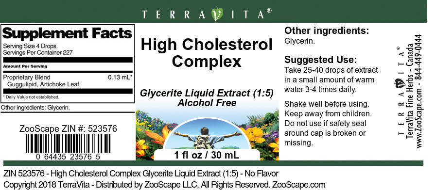 High Cholesterol Complex Glycerite Liquid Extract (1:5) - Label