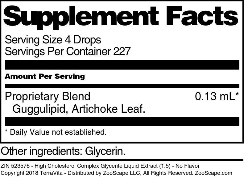 High Cholesterol Complex Glycerite Liquid Extract (1:5) - Supplement / Nutrition Facts