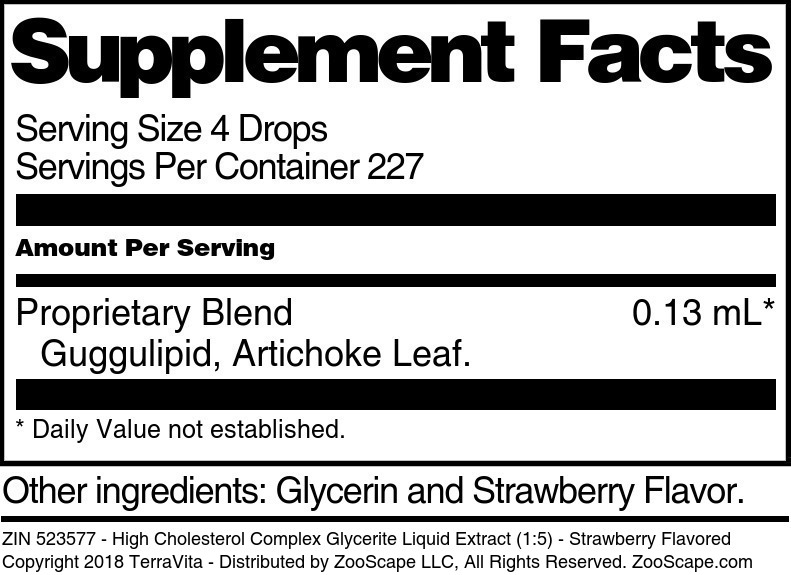 High Cholesterol Complex Glycerite Liquid Extract (1:5) - Supplement / Nutrition Facts