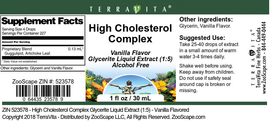 High Cholesterol Complex Glycerite Liquid Extract (1:5) - Label