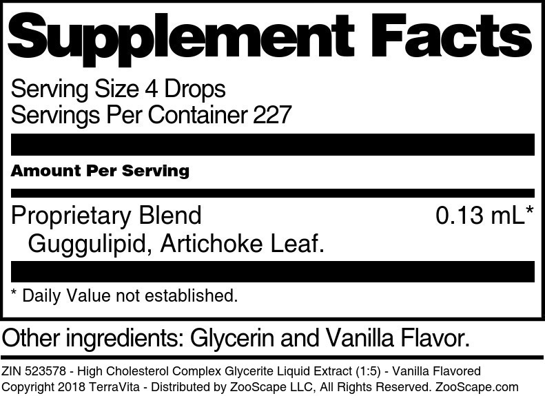 High Cholesterol Complex Glycerite Liquid Extract (1:5) - Supplement / Nutrition Facts