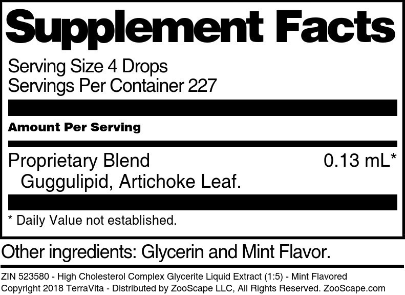 High Cholesterol Complex Glycerite Liquid Extract (1:5) - Supplement / Nutrition Facts