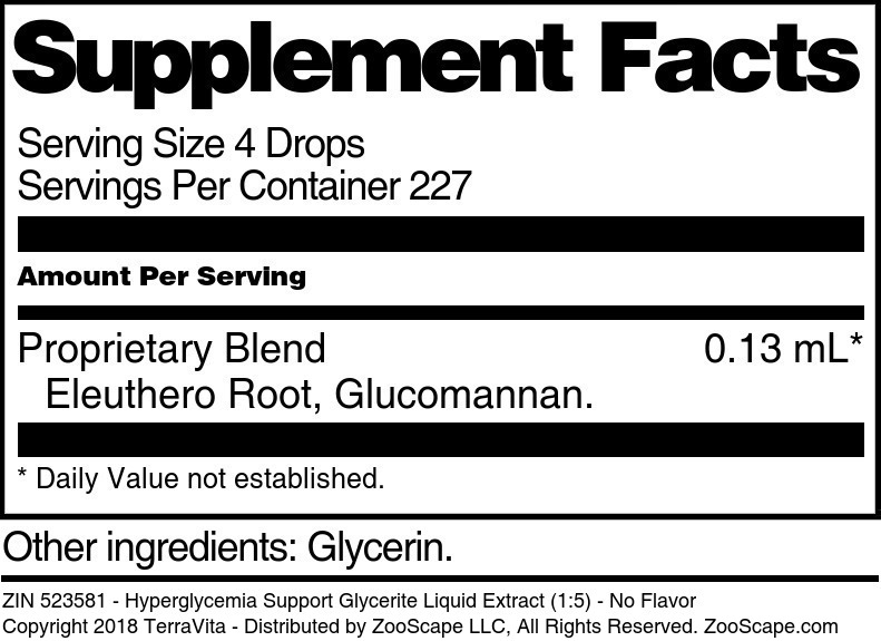 Hyperglycemia Support Glycerite Liquid Extract (1:5) - Supplement / Nutrition Facts