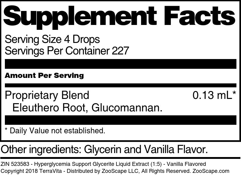 Hyperglycemia Support Glycerite Liquid Extract (1:5) - Supplement / Nutrition Facts