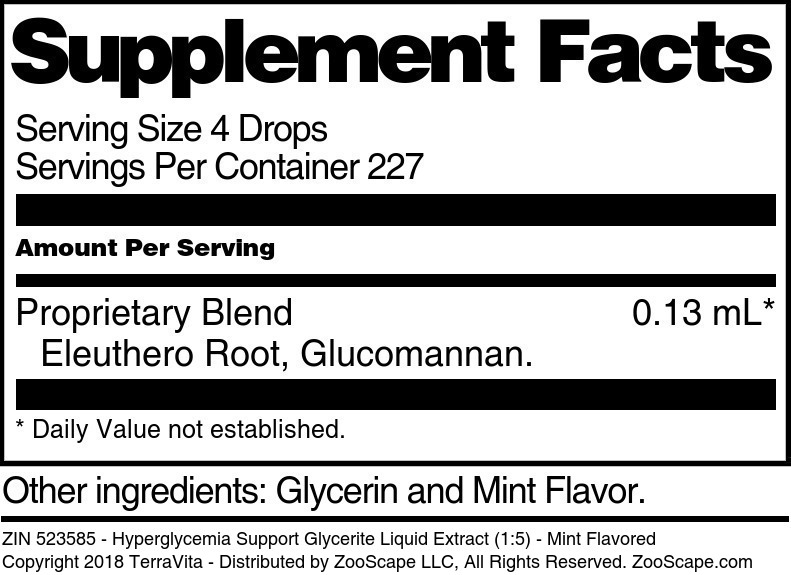 Hyperglycemia Support Glycerite Liquid Extract (1:5) - Supplement / Nutrition Facts