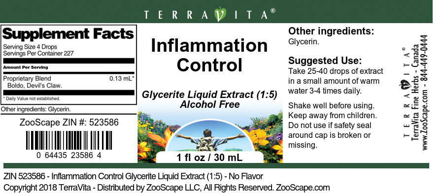 Inflammation Control Glycerite Liquid Extract (1:5) - Label