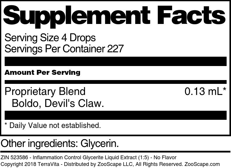 Inflammation Control Glycerite Liquid Extract (1:5) - Supplement / Nutrition Facts