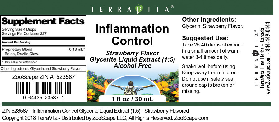 Inflammation Control Glycerite Liquid Extract (1:5) - Label