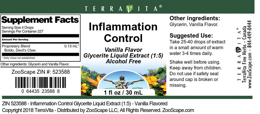 Inflammation Control Glycerite Liquid Extract (1:5) - Label