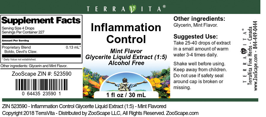 Inflammation Control Glycerite Liquid Extract (1:5) - Label
