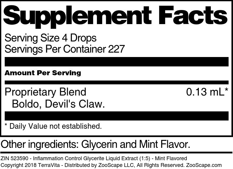 Inflammation Control Glycerite Liquid Extract (1:5) - Supplement / Nutrition Facts