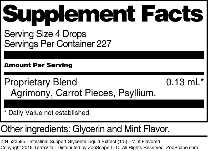 Intestinal Support Glycerite Liquid Extract (1:5) - Supplement / Nutrition Facts