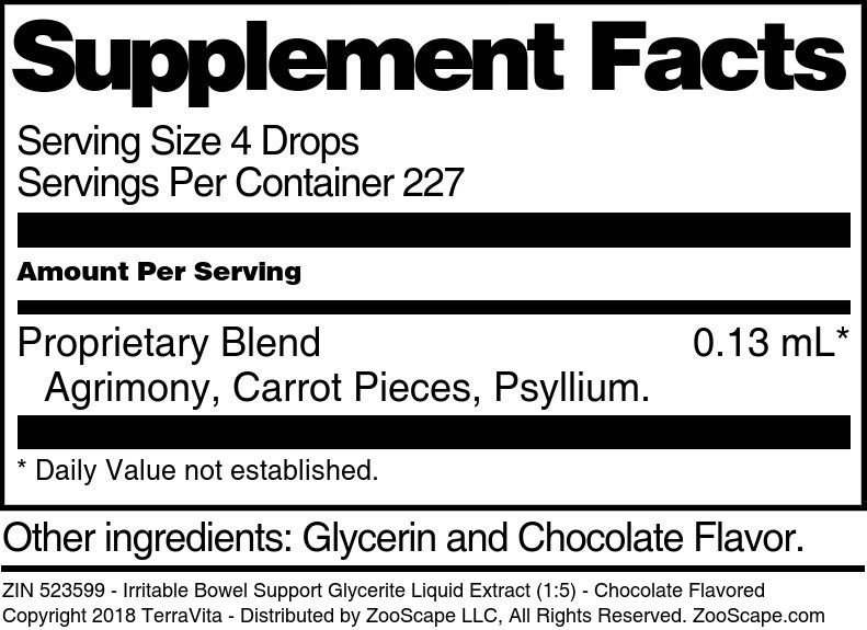 Irritable Bowel Support Glycerite Liquid Extract (1:5) - Supplement / Nutrition Facts