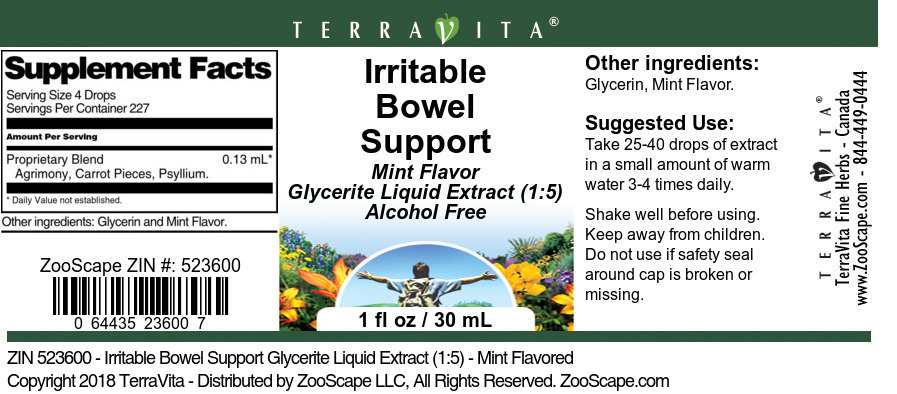 Irritable Bowel Support Glycerite Liquid Extract (1:5) - Label