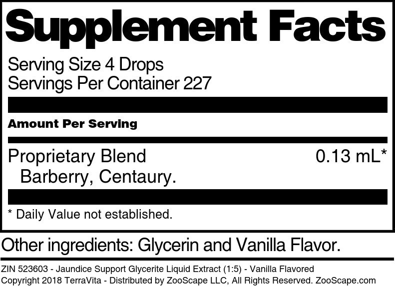 Jaundice Support Glycerite Liquid Extract (1:5) - Supplement / Nutrition Facts