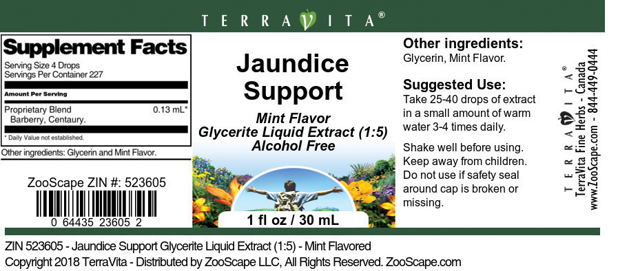 Jaundice Support Glycerite Liquid Extract (1:5) - Label