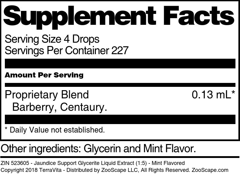 Jaundice Support Glycerite Liquid Extract (1:5) - Supplement / Nutrition Facts