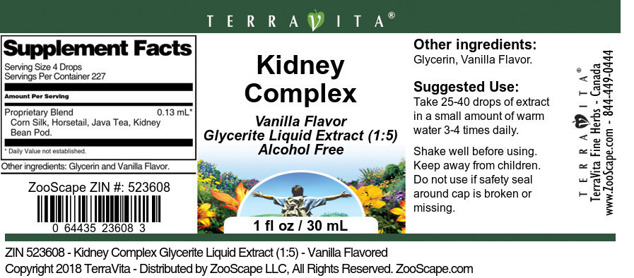 Kidney Complex Glycerite Liquid Extract (1:5) - Label