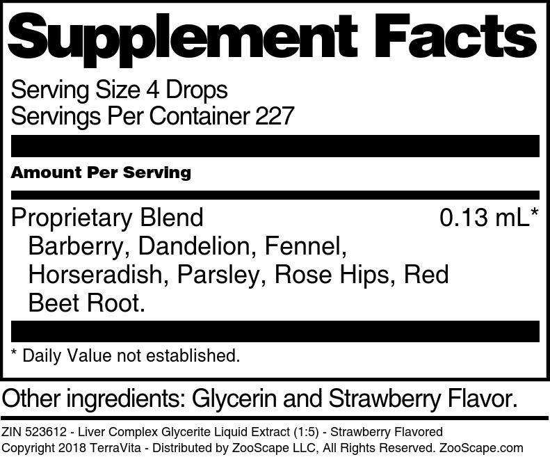 Liver Complex Glycerite Liquid Extract (1:5) - Supplement / Nutrition Facts