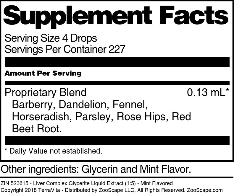 Liver Complex Glycerite Liquid Extract (1:5) - Supplement / Nutrition Facts