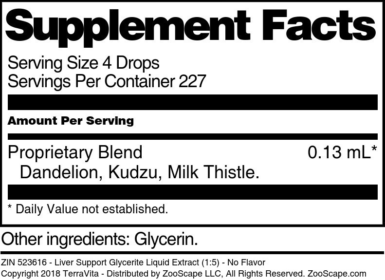 Liver Support Glycerite Liquid Extract (1:5) - Supplement / Nutrition Facts