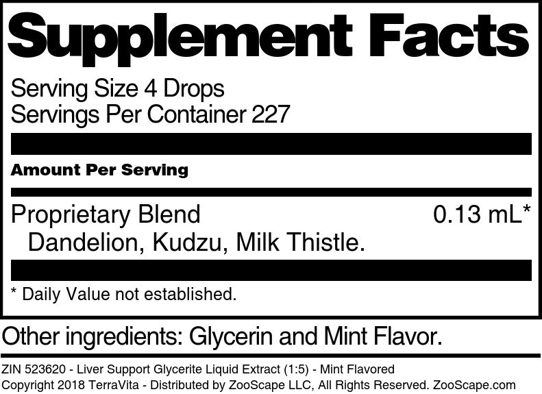 Liver Support Glycerite Liquid Extract (1:5) - Supplement / Nutrition Facts