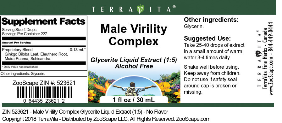 Male Virility Complex Glycerite Liquid Extract (1:5) - Label