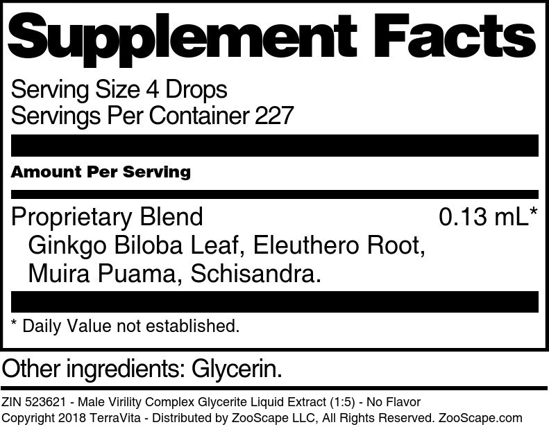 Male Virility Complex Glycerite Liquid Extract (1:5) - Supplement / Nutrition Facts