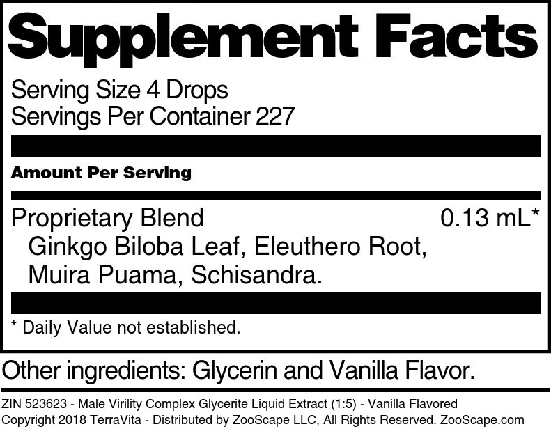 Male Virility Complex Glycerite Liquid Extract (1:5) - Supplement / Nutrition Facts