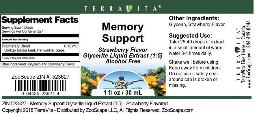 Memory Support Glycerite Liquid Extract (1:5) - Label