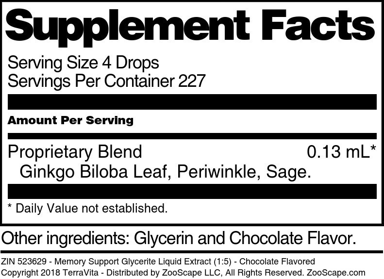 Memory Support Glycerite Liquid Extract (1:5) - Supplement / Nutrition Facts