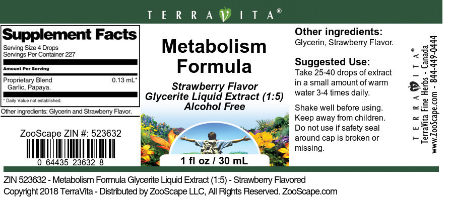 Metabolism Formula Glycerite Liquid Extract (1:5) - Label