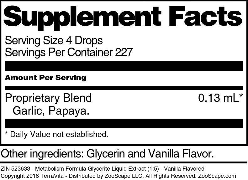 Metabolism Formula Glycerite Liquid Extract (1:5) - Supplement / Nutrition Facts