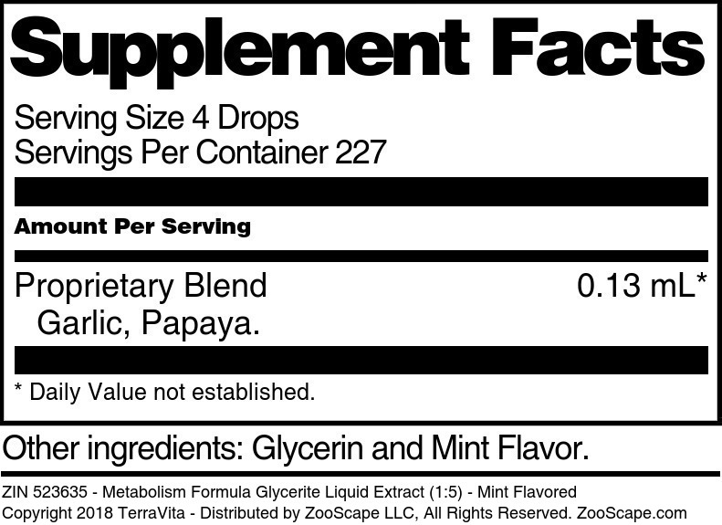 Metabolism Formula Glycerite Liquid Extract (1:5) - Supplement / Nutrition Facts