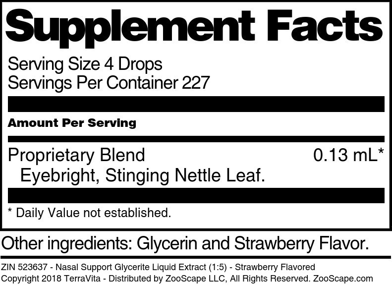 Nasal Support Glycerite Liquid Extract (1:5) - Supplement / Nutrition Facts