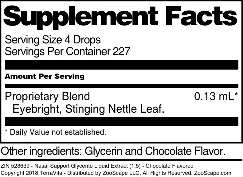 Nasal Support Glycerite Liquid Extract (1:5) - Supplement / Nutrition Facts