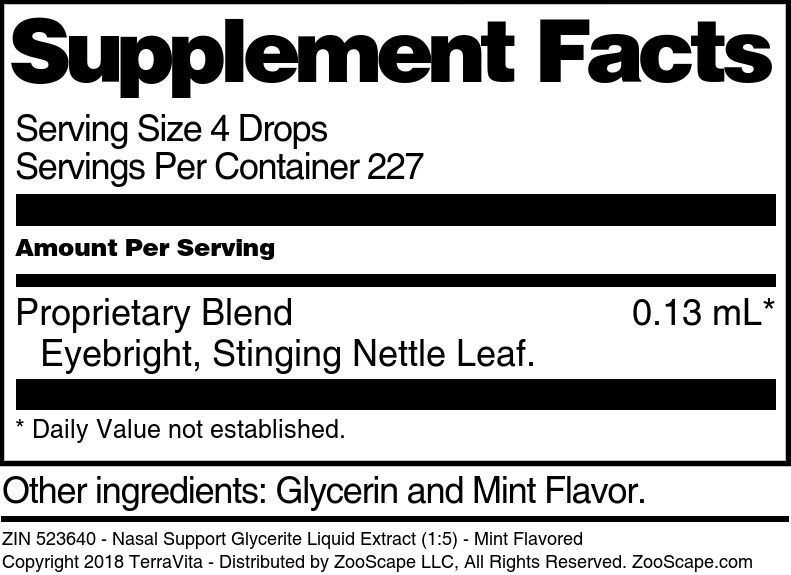 Nasal Support Glycerite Liquid Extract (1:5) - Supplement / Nutrition Facts