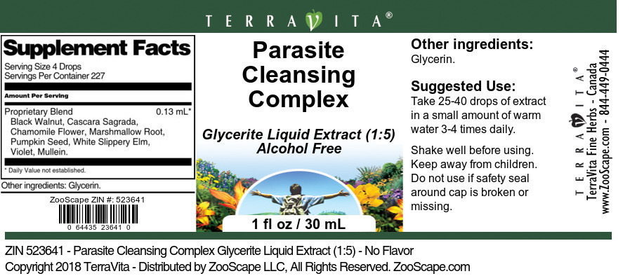 Parasite Cleansing Complex Glycerite Liquid Extract (1:5) - Label