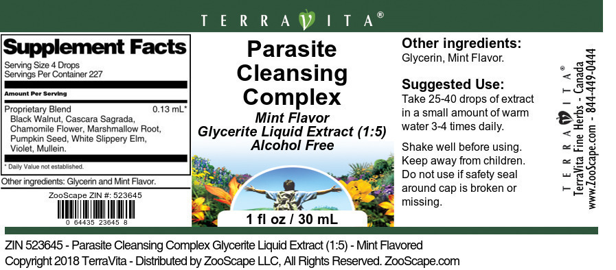 Parasite Cleansing Complex Glycerite Liquid Extract (1:5) - Label