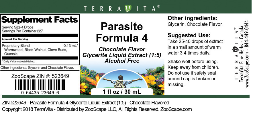 Parasite Formula 4 Glycerite Liquid Extract (1:5) - Label