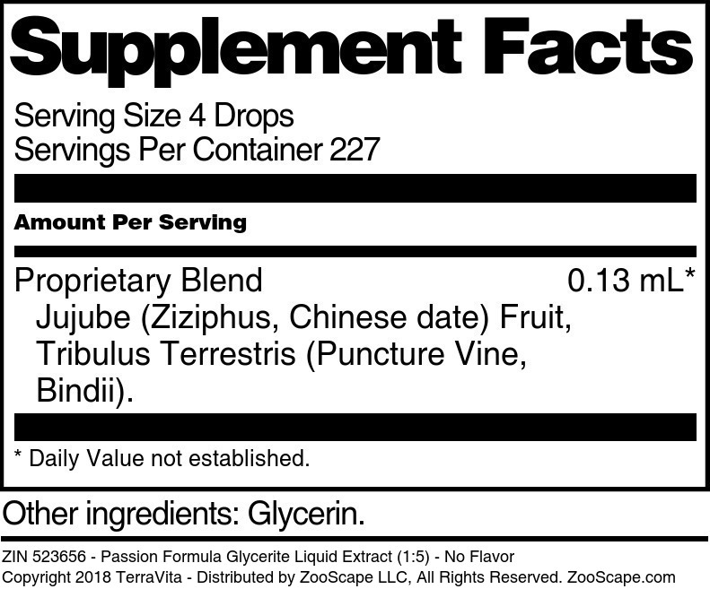 Passion Formula Glycerite Liquid Extract (1:5) - Supplement / Nutrition Facts