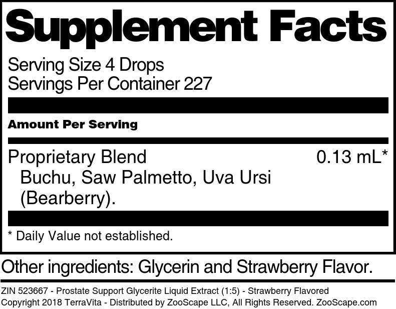 Prostate Support Glycerite Liquid Extract (1:5) - Supplement / Nutrition Facts