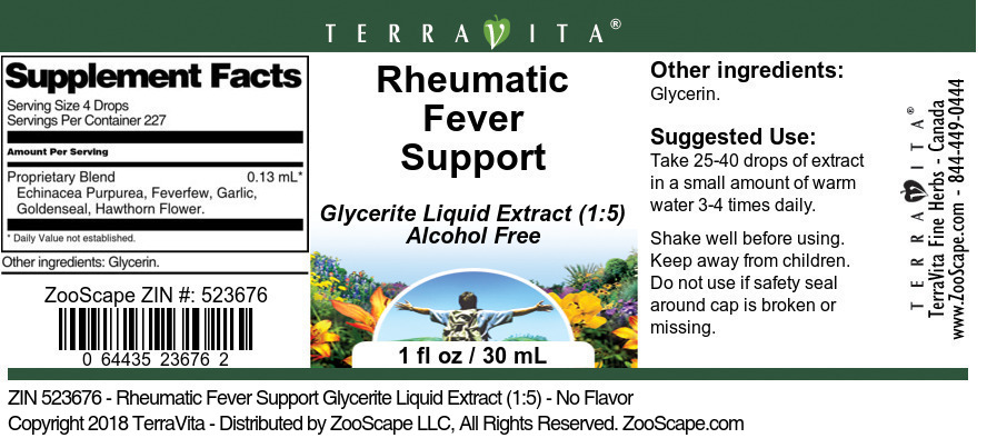 Rheumatic Fever Support Glycerite Liquid Extract (1:5) - Label