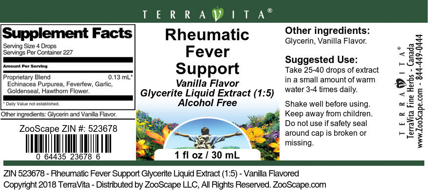 Rheumatic Fever Support Glycerite Liquid Extract (1:5) - Label