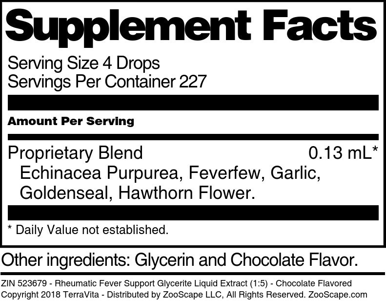 Rheumatic Fever Support Glycerite Liquid Extract (1:5) - Supplement / Nutrition Facts
