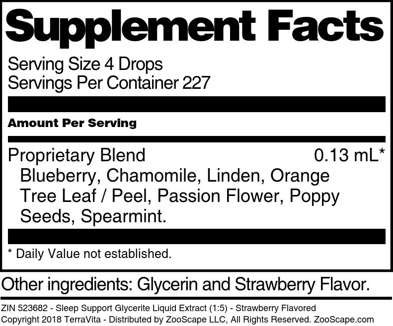 Sleep Support Glycerite Liquid Extract (1:5) - Supplement / Nutrition Facts