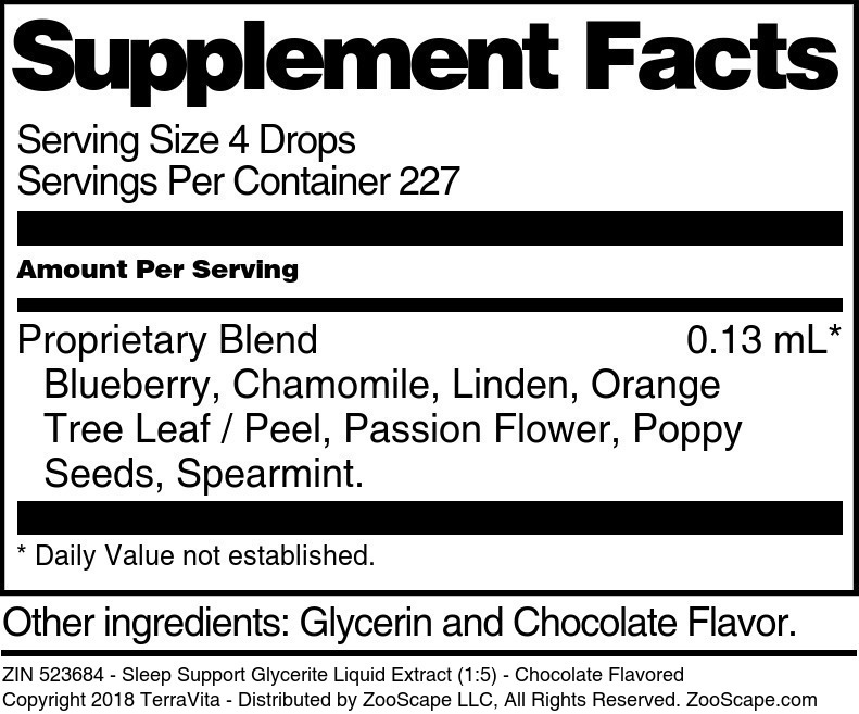 Sleep Support Glycerite Liquid Extract (1:5) - Supplement / Nutrition Facts