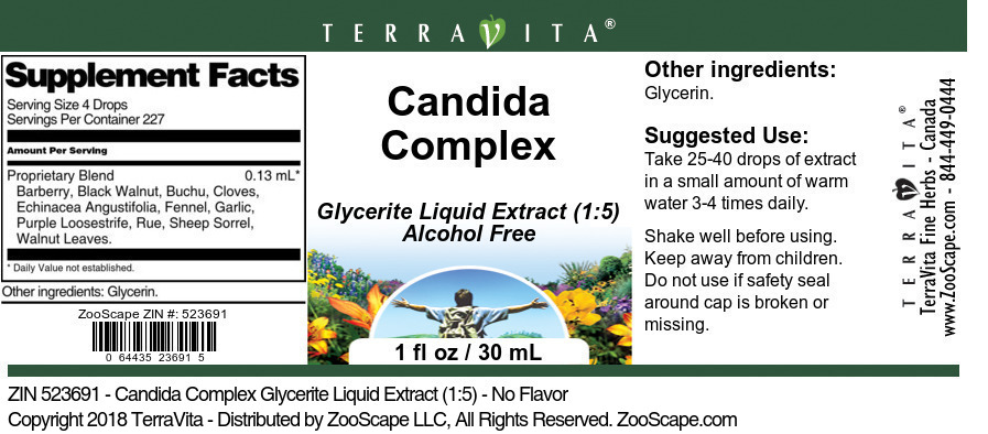 Candida Complex Glycerite Liquid Extract (1:5) - Label