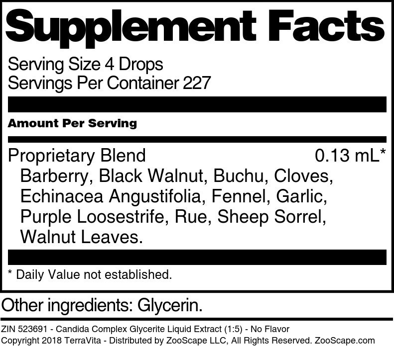 Candida Complex Glycerite Liquid Extract (1:5) - Supplement / Nutrition Facts