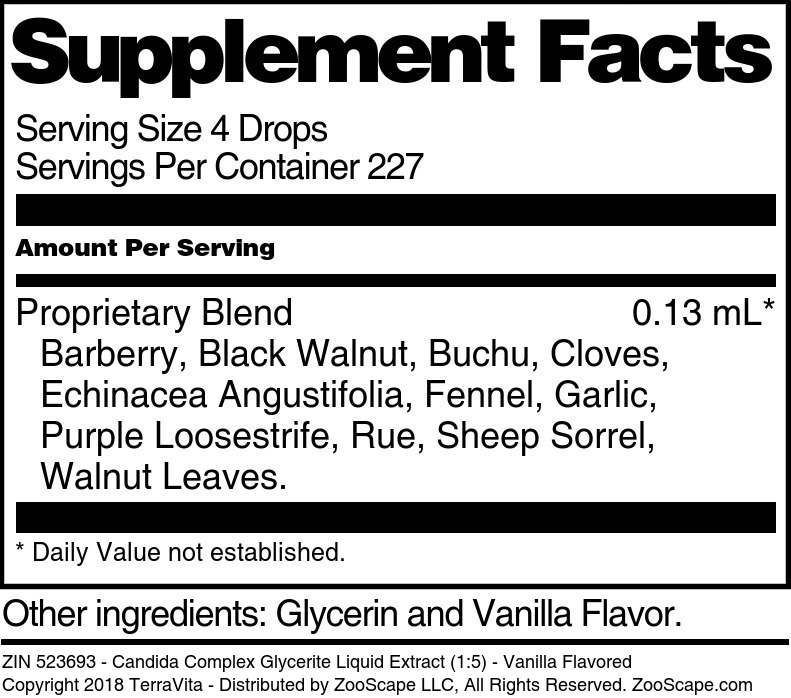Candida Complex Glycerite Liquid Extract (1:5) - Supplement / Nutrition Facts